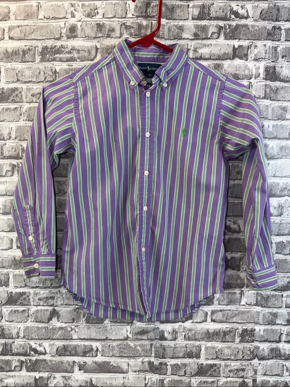 Ralph Lauren Purple, Green & White Striped Button-Down Shirt